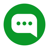 Logo of speech bubble on a green background.